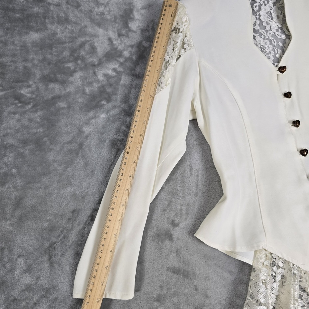 Vintage Victorian Lace Peplum Blouse Womens XS/S Cream Boho Bridal Romantic - Picture 12 of 13